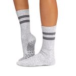 TAVI NOIR Kai Fashion Crew Grip Socks for Barre, Pilates, and Yoga, Heather Grey, Small