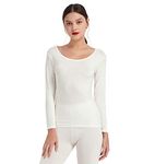 Mcilia Women's Ultrathin Modal Thermal Baselayer Top Scoop Neck Long Sleeve Undershirt Off-White Medium (UK Size 12 14)