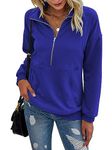 RANPHEE Womens Royal Blue Long Sleeve Tops Lapel Zipper Casual Sweatshirt Loose Pullover Swater Shirts Activewear Running Jacket L