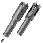 Cordless Automatic Rotating Curling Iron - TYMO Curlgo Eco 1 Inch Portable Beach Waves Curling Wand, Dual Voltage & Rechargeable Travel Hair Curler for 14"-22" Hair, Safe & Tangle-Free, Metallic Gray