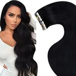 LaaVoo Black Tape in Hair Extensions Human Hair 18Inch 100g Jet Black Hair Extensions Tape in #1 Invisible Seamless Black Tape in Extensions Real Human Hair Skin Weft 40pcs