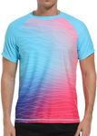 VAYAGER Men's Swim Shirt UPF 50+ UV Sun Protection Quick Dry Rash Guard Shirts Short Sleeve Surf Shirt Fishing Beach T-Shirt, Blue Red, Large