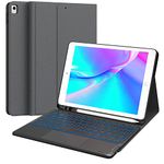 CHESONA for iPad Keyboard 9th Generation, 7 Color Backlit, Multi-Touch Trackpad, Built-in Pencil Holder, 2 Bluetooth Channels, Flip Stand Keyboard Case for iPad 9th/8th/7th Gen 10.2" Gray