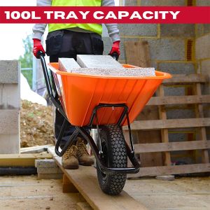 Excel Heavy Duty Wheelbarrow Cart – 100L HDPE Tray, 150kg Capacity
