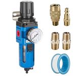 NANPU 1/2" NPT Compressed Air Filter Regulator Combo Piggyback, 5 Micron Brass Element, Poly Bowl, Manual Drain, Metal Bracket, 0-150 psi Gauge - AW4000-04M