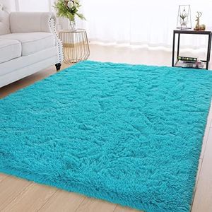 Balacho Modern Soft Shaggy Rugs,Fluffy Carpet for Bedroom 4x6 Feet Blue,Shag Fuzzy Area Rug for Living Room Kids Dorm Apartment Decor,Plush Throw Rugs for Baby Nursery Playroom
