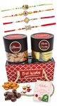 Rakhi with Chocolate n Dry Fruit Almond Gift Hamper for Brother or Bhabhi with Kids and Set of 4 Rakhi for Brother,Younger/Elder/Little Bro,Men,Boys,Teenager,Baby,Children