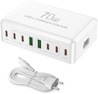 Caricatore USB C a 6 porte Carica Rapida Caricabatterie USB Multiplo a 70W Presa USB Multiple Stazione di Ricarica per iPhone Samsung Multipla Telefono Cellulare Tavoletta ecc