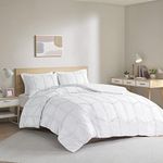 Intelligent Design Jolene Comforter Set Pleated Chiffon Ruffled Trim Geometric Design, All Season, Cozy Bedding, Matching Sham, Full/Queen(90"x90"), White 3 Piece