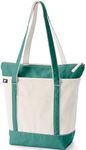 Lands' End Medium Print 5 Pocket Open Top Canvas Tote Bag, Natural/Bright Spruce, Medium