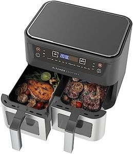 Kitchen Couture Dual Draw 10 litre (2 x 5 Litre) Stainless Steel Air Fryer - Dual Cooking Zones, LED Display, Rapid Air Circulation, 1600W Black Silver