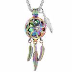 Cremation Jewelry Dream Catcher Urn Necklace for Ashes for Women Men Feather with Angel Wing Keepsake Memories Hollow Urn Pendant for Human Pet Ashes, Stainless Steel, No Gemstone