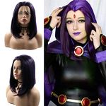 Purple Wig Short Bob Blend Purple Synthetic Lace Front Wig Glueless Lace Frontal Pre-Plucked Realistic Wigs Natural Hair Afro Wigs for Black Women Drag Queen Anime Cosplay Women 14 Inch