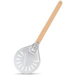 testyu Pizza Turning Peel, 7 Inch Perforated Pizza Peel Non-Stick Pizza Paddle, Aluminum Pizza Shovel with 40cm Wooden Handle, Professional Pizza Turner Perfect for Making Pizzas and Baking