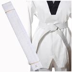 Taekwondo Belt, White Belt Taekwondo Solid Rank,Karate Judo Belts with 8 Rows of Stitching,Universal Brazilian Jiu Jitsu Belts for Adult,Durable Aikido Arts Belt for Competition Training (280cm)