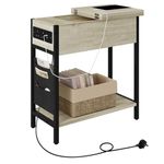 EUGAD Side Table with Socket, Coffee Table, Sofa End Table with Charging Station, Bedside Table with Flip-up Tabletop, Storage Bag, 2 USB Ports+2 Sockets, Light Oak, 0003CHJ