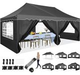 HOTEEL Gazebo with 6 Sides 3m X 6m Pop Up Gazebo 3m X 6m Marquee Gazebo Waterproof Party Tent All Weather Use for Party, Garden, Outdoor, Commercial, with Roller Bag & 4 Weight Bags, Black