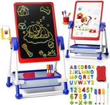 Art Easel for Kids 2‑4, 2‑in‑1 Kids Easel 5‑7 Year Old,One‑Key Clear & Lock, Art Easel for Kids Ages 4‑8, Learning Educational Toys for 3 4 5 Year Old Boys, Birthday Gifts for 3 4 5 Year Old Boys Bule