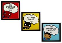 Indianara 3 Piece Set of Framed Wall Hanging Kids Room Decor Spiderman Batman Superman Art Prints 8.7 inch X 8.7 inch Without Glass(multicolor10)