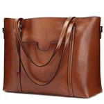 S-Zone Women's Vintage 3-Way Genuine Leather Tote Shoulder Bag Handbag Fashion Handbag Messenger Bag (Dark Brown)(Size: L)