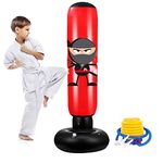 Inflatable Kids Punching Bag, 160cm Punch Bag Free Standing Fitness Boxing Bag Bounce Back Karate Gifts for Boys and Girl (With Foot Air Pump) (Red)