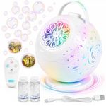 Upgraded Bubble Machine with Remote, 90° & 360° Rotating Bubble Maker, 7 Colors LED Light, Type-C Charge, Automatic Bubble Blower for Kids, Indoor & Outdoor, Birthday and Wedding