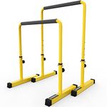 Synergee Dip Bar Yellow. Adjustable Dip Station from 30” – 39” for Dips, Inverted Pull Ups. Max capacity 400 lbs. Portable Dip Stand for Total Body Workout.