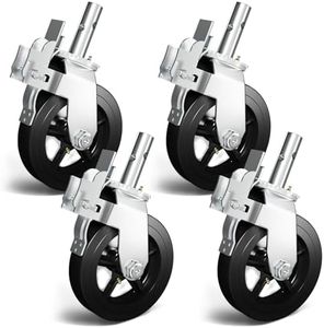 OK5STAR 8 Inch Scaffolding Wheels Set of 4, Scaffold Caster with Dual Locking Brakes, Heavy Duty 750LBS Capacity per Rubber Caters 1-1/4" Solid Round Stem Replacement for Scaffold Workbench Shelves
