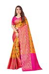 SWORNOF Women's Banarasi Patola Silk Blend Saree with Blouse Piece (Yellow)