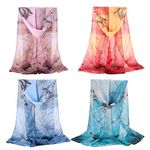 4 Pack Chiffon Scarf, Fashion Sheer Scarfs Lightweight Neck Scarf Shawl Wrap Scarves for Women Girls Ladies