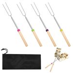 Extendable Marshmallow Toasting Forks,4 PCS Extendable Forks Marshmallow Sticks Kit,Extending Stainless Steel U-Shape Barbecue Forks for Over an Open BBQ,Retractable for Outdoor,Indoor Campfire