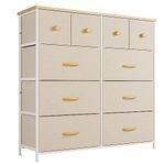 Nicehill Dresser for Bedroom with 10 Drawers, Storage Drawer Organizer, Wide Chest of Drawers for Closet, Clothes, Kids, Baby, TV Stand with Storage Drawers, Wood Board, Fabric Drawers(Beige)