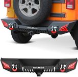 YITAMOTOR Rear Bumper Compatible with 2007-2018 Jeep Wrangler JK & JK Unlimited (2/4 Doors), Rock Crawler Bumpers w/ 2" Hitch Receiver & D-Rings & Paintable Trim，Upgraded Textured Black