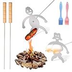 KOWSi® New Upgrade Boy and Girl 2PCS Barbecue Forks | Novelty Funny Bonfire Grill Stick | Stainless Steel Long Camping Skewers | Campfire BBQ Cookware Accessories with Basting Brushes (Boy & Girl)