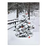 Cardinal Canvas Wall Art - Winter Scene Red Cardinals in White Snow Light Up LED Lights Christmas Print - 40 Fiber Optic Lights on a Xmas Tree - Ready to Hang