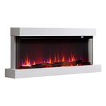 FLAMME Knighton 130cm/51" 3-Sided Electric Wall Mounted Fireplace, Multiple Flame Colours, 1500W Heater, Crackling Sound Effect, Remote and APP Control, White