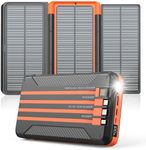 Power Bank Solar Charger 46800mAh Built in 4 Cables 3 Foldable Solar Panels, PD20W Fast Charging Portable Charger, LED Display Powerbank USB C in/Output, External Battery Pack with SOS Camping Light