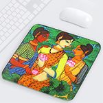 HOME GENIE Ajantaesque Painting Mouse/Dish Pad Depicting Group of Women with Lotus | Non-Slip Rubber Base Mouse/Dishpad