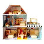 Woodcraft Original Doll House | Play Set | Girls Doll House | Play Set with Accessories | Dolls with Furniture and Room Light (Soft Blue)