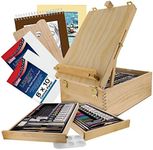 U.S. Art Supply 95 Piece Wood Box Easel Painting Set - Oil, Acrylic, Watercolor Paint Colors and Painting Brushes, Oil Artist Pastels, Pencils - Watercolor, Sketch Paper Pads - Canvas, Palette, Knifes