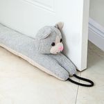 Marwood Under Door Draft Stopper Decorative Wind Stopper 36 inch for Door & Window, Weighted Animal Air Draft Stopper Snake Noise Blocker for Bottom of Door with Hanging Loops - Grey Cat