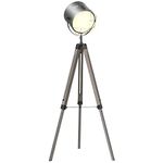 HOMCOM Industrial Style Adjustable Tripod Floor Lamp for Living Room Bedroom, Vintage Spotlight Reading Lamp with Wood Legs, 115-155cm, Grey