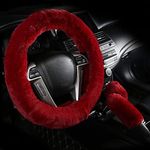 Car Steering Wheel Cover with Handbrake Cover & Gear Shift Cover Cxtiy Fashion Steering Wheel Wrap Fluffy Soft and Warm in Winter Diameter 14.96" X 14.96" 3 Pcs 1 Set Fit Most of Car (Wine)