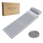 Akumata XL Acupressure Mat and Pillow Set | Extended Size Massage Mat for Lower Back Pain Relief and Stress Relief | Deep Relaxation Accupressure Mat & Pillow - Gray & Gray