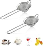 2Pcs Conical Fine Mesh Strainer,3.3/1.8 Inches Fine Mesh Sieve with Long Handle,Stainless Steel Wet Dry Small Food Strainer,For Baking,Tea,Coffee&Drinks,Juice,Rust Proof&Easy to Clean (Silver)