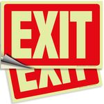 iSYFIX Exit Glow in the Dark Sign Stickers Red – 2 Pack 10x7 Inch – Photoluminescent Vinyl, Laminated for UV, Weather & Fade Resistance, Indoor & Outdoor for Business, School, Office, Warehouse