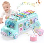 Baby Sensory Toys Toddler Toy Educational Toy,Crawling Baby Toy Shape Sorter Pull Along Toy 18+ Months,Learing Toys for 1 2 3 Year Old Boys Girls,Musical Bus Toys for Kids Birthday Gifts