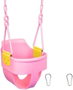 Premium High Back Full Bucket Toddler Swing Seat with Finger Grip, Plastic Coated Chains and Carabiners for Easy Install - Pink - Squirrel Products