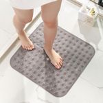 HITSLAM Square Shower Mat Non Slip Anti Mould, 53 x 53cm Bath Mat for Tub with Suction Cups and Drain Holes, Machine Washable Bathroom Anti Slip Shower Mat, Soft on Feet, Grey