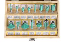 Amazon Brand – Denali 15-Piece Tungsten Carbide Router Bit Set with Wooden Case